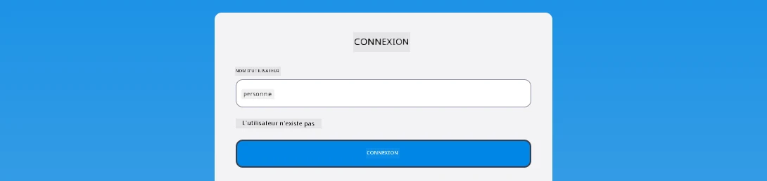 Capture d'écran montrant le message d'erreur affiché lors de la connexion