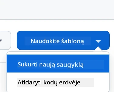 Sukūrimo iš šablono sąsaja su žaliu mygtuku "Use this template"