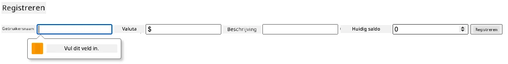 Screenshot met validatiefout bij het proberen het formulier in te dienen