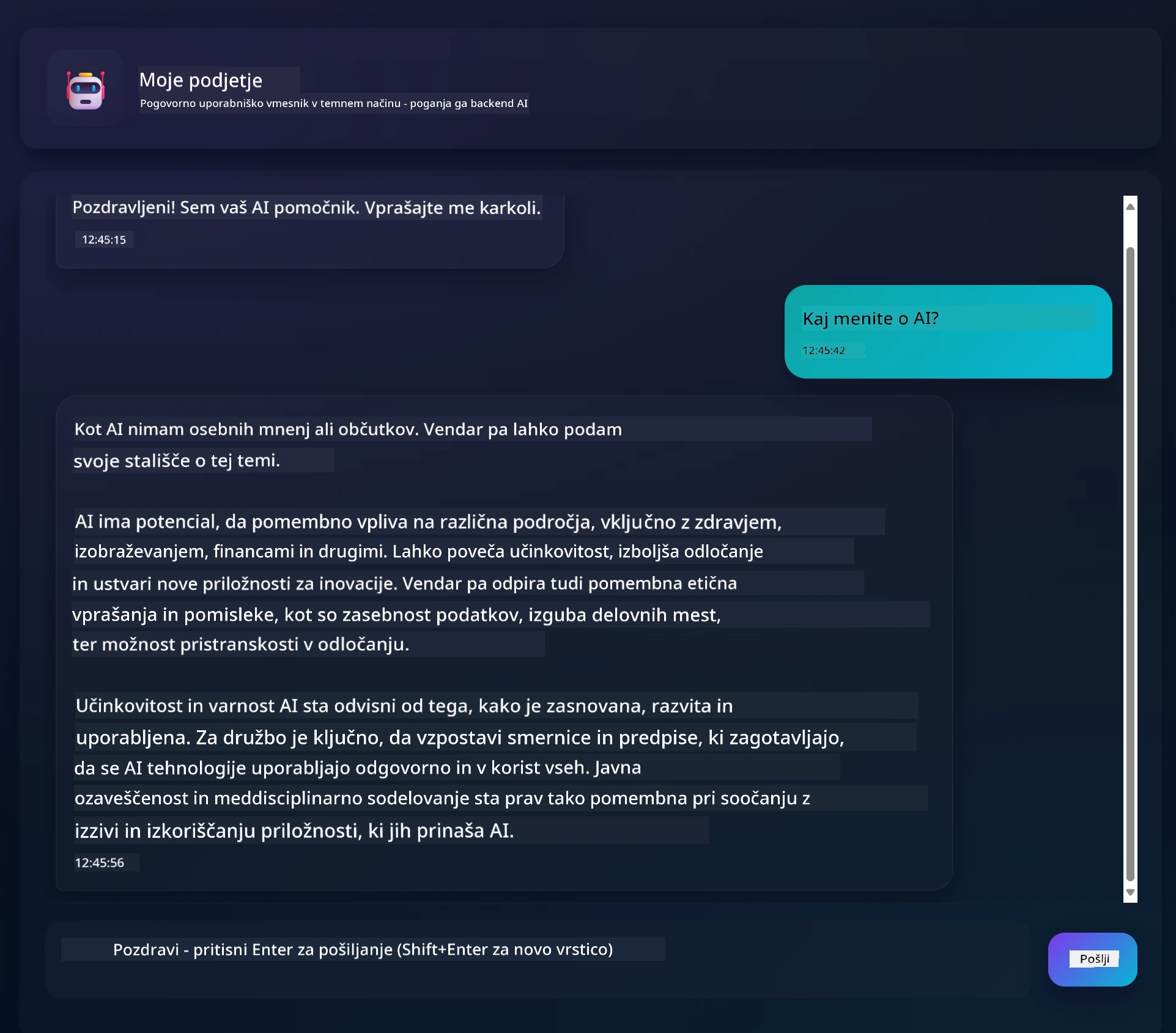 Chat app interface showing conversation between user and AI assistant