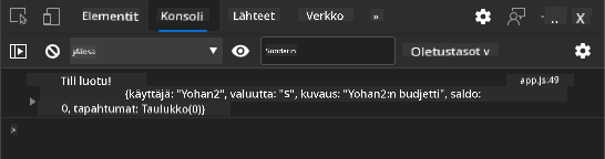 Näyttökuva selaimen konsoliviestistä