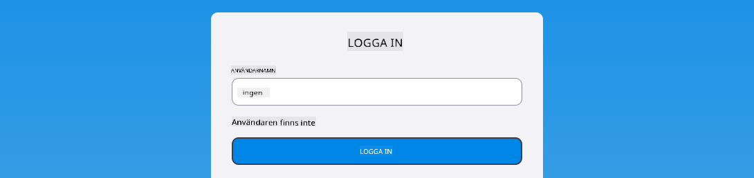 Skärmdump som visar felmeddelandet under inloggning