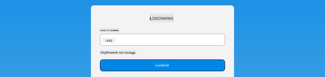 Zrzut ekranu pokazujący komunikat o błędzie podczas logowania
