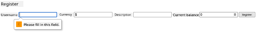 Screenshot showing the validation error when trying to submit the form