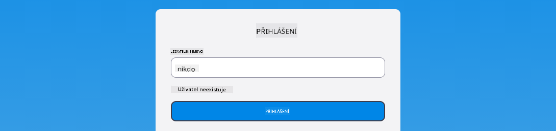 Screenshot zobrazující chybovou zprávu při přihlášení