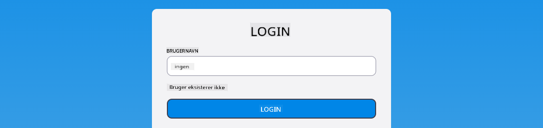Skærmbillede, der viser fejlmeddelelsen under login