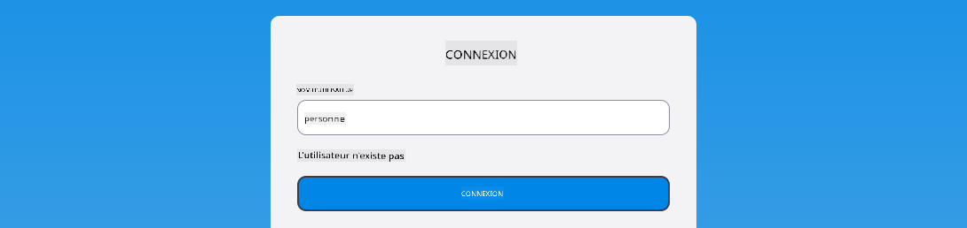 Capture d'écran montrant le message d'erreur affiché lors de la connexion
