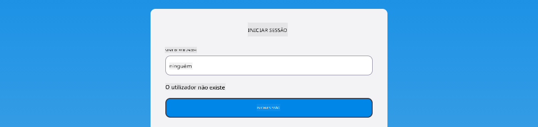 Captura de ecrã mostrando a mensagem de erro exibida durante o login