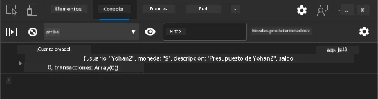 Captura mostrando mensaje de log en la consola del navegador