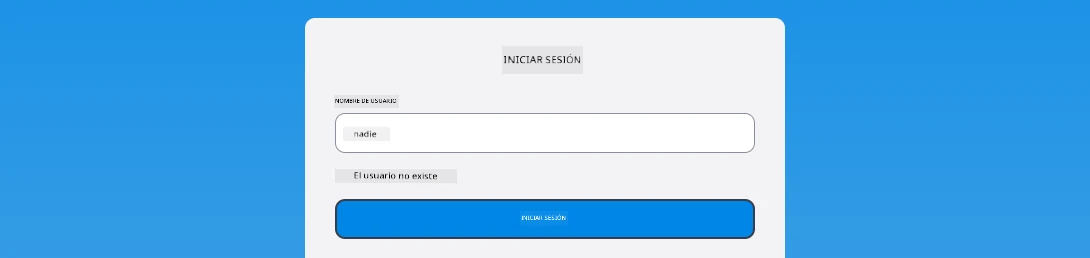 Captura de pantalla que muestra el mensaje de error durante el inicio de sesión