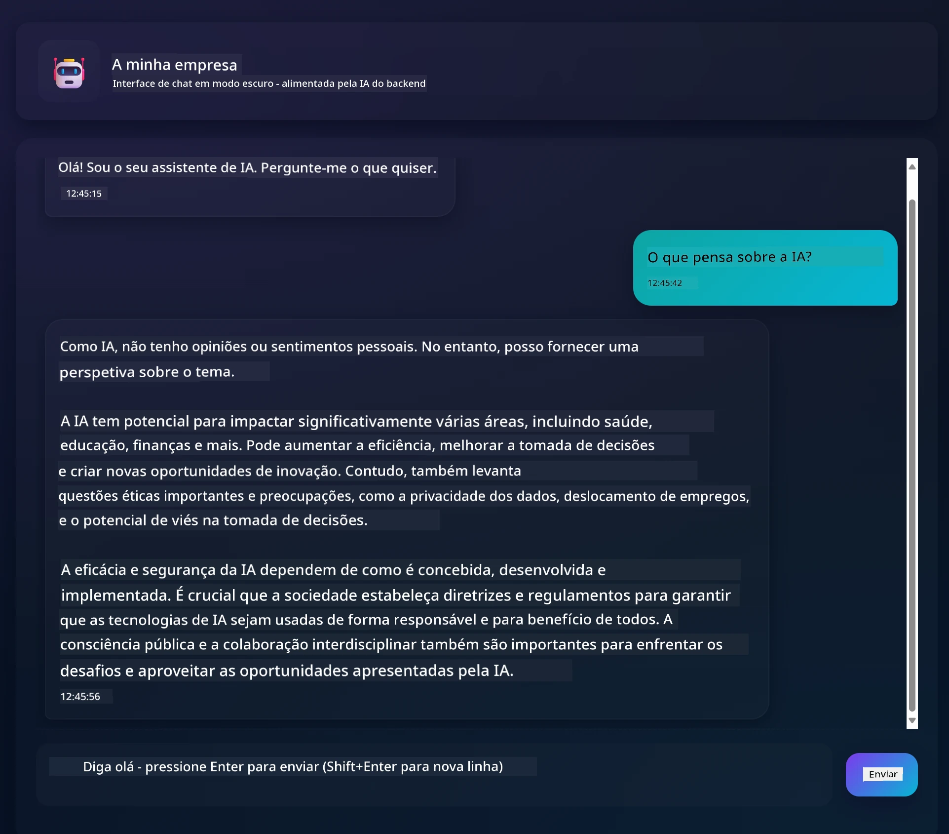 Chat app interface showing conversation between user and AI assistant