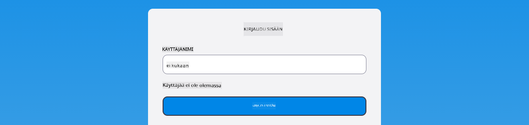 Kuvakaappaus, jossa virheilmoitus näytetään kirjautumisen aikana