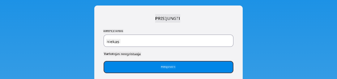 Ekrano nuotrauka, rodanti klaidos pranešimą prisijungimo metu