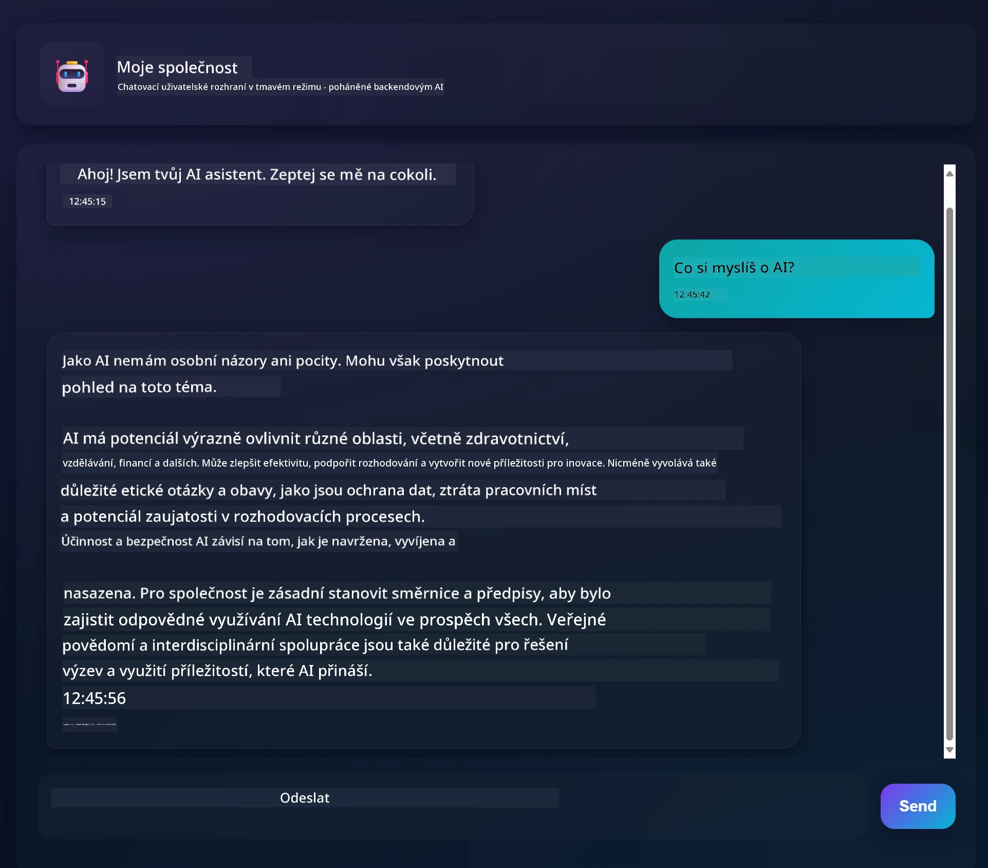 Chat app interface showing conversation between user and AI assistant