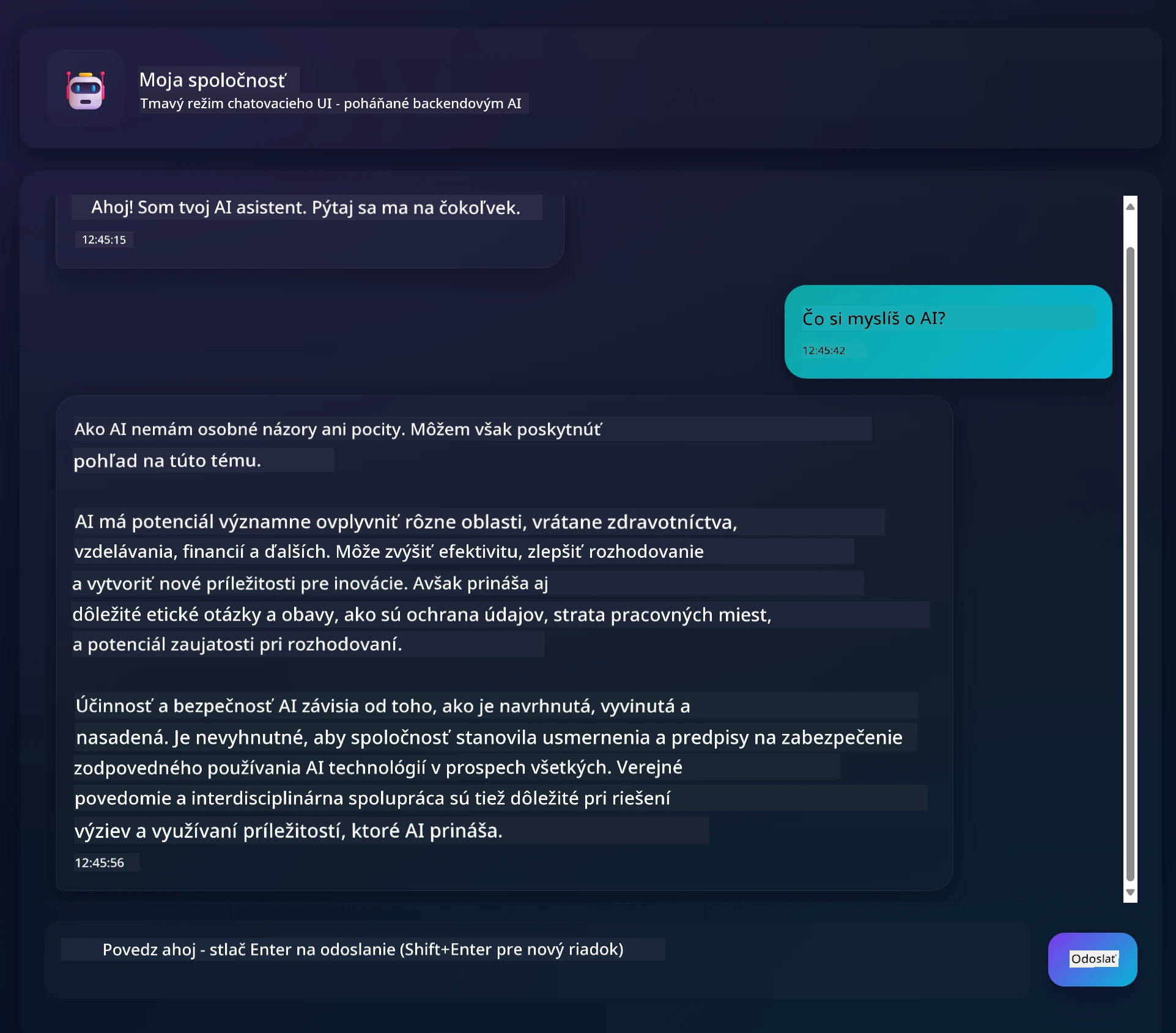 Chat app interface showing conversation between user and AI assistant