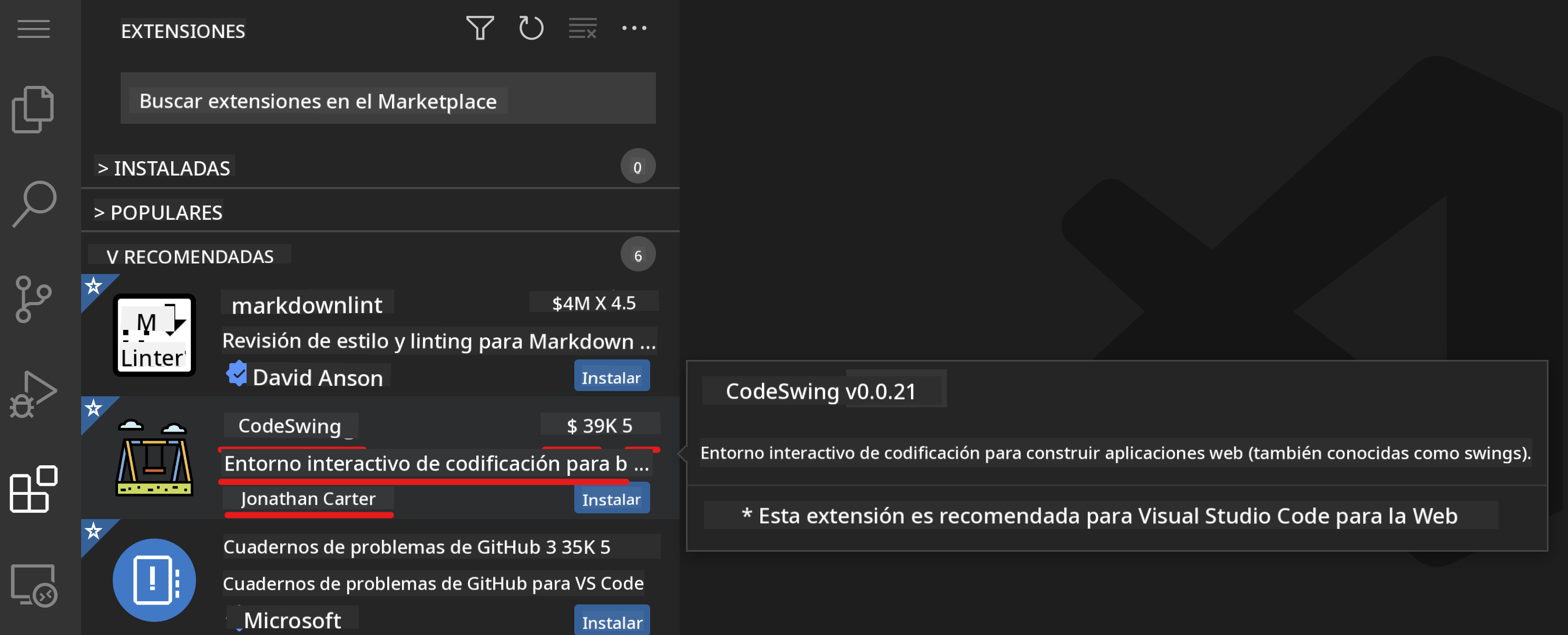 Detalles de extensiones