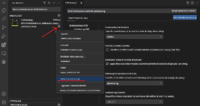 Modificar configuración de extensiones