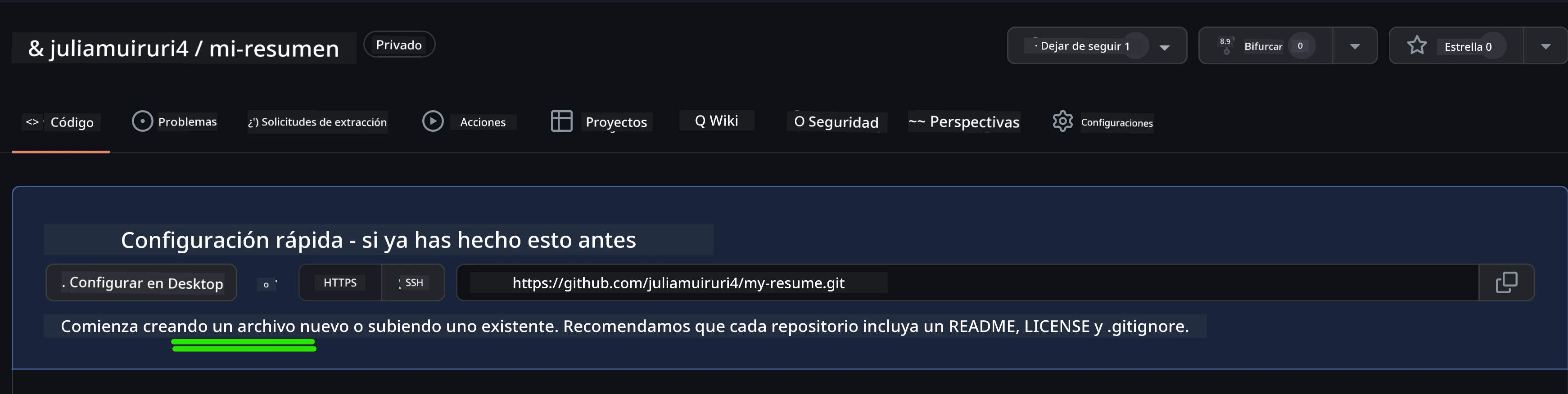 Creando el archivo inicial en GitHub
