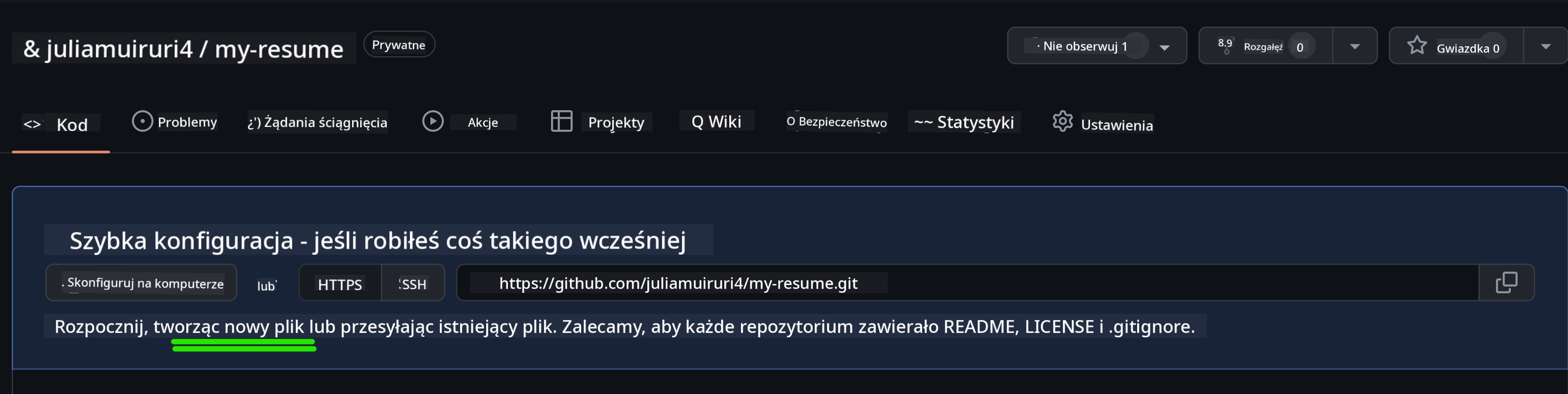 Tworzenie pliku początkowego na GitHub