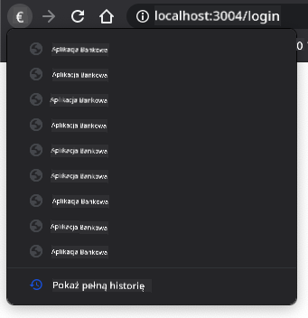 Zrzut ekranu historii nawigacji
