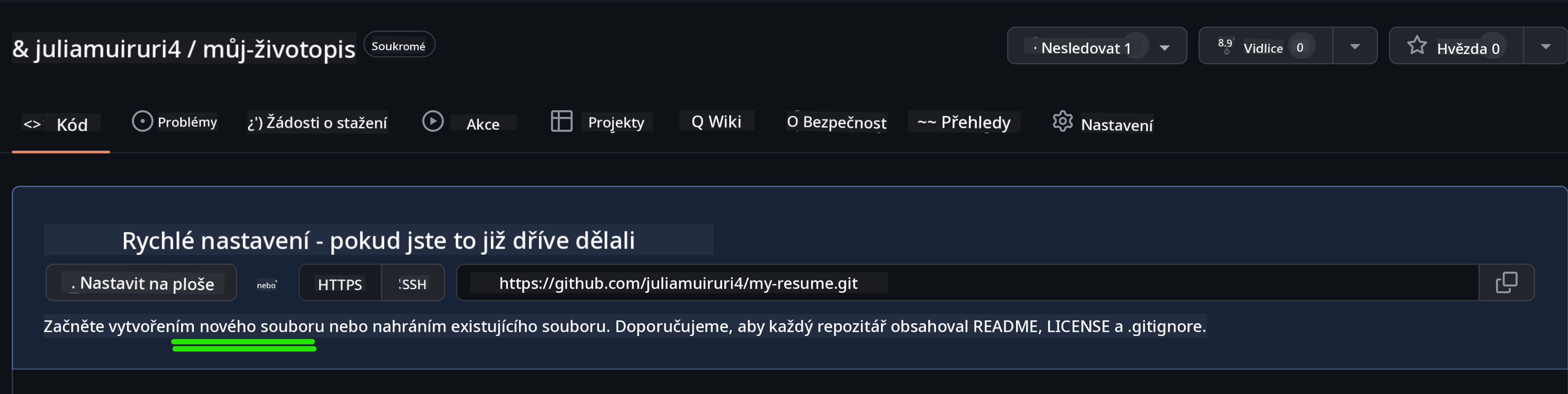 Vytvoření počátečního souboru na GitHubu