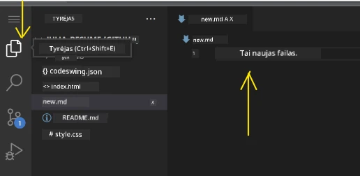 Failų redagavimas VSCode.dev