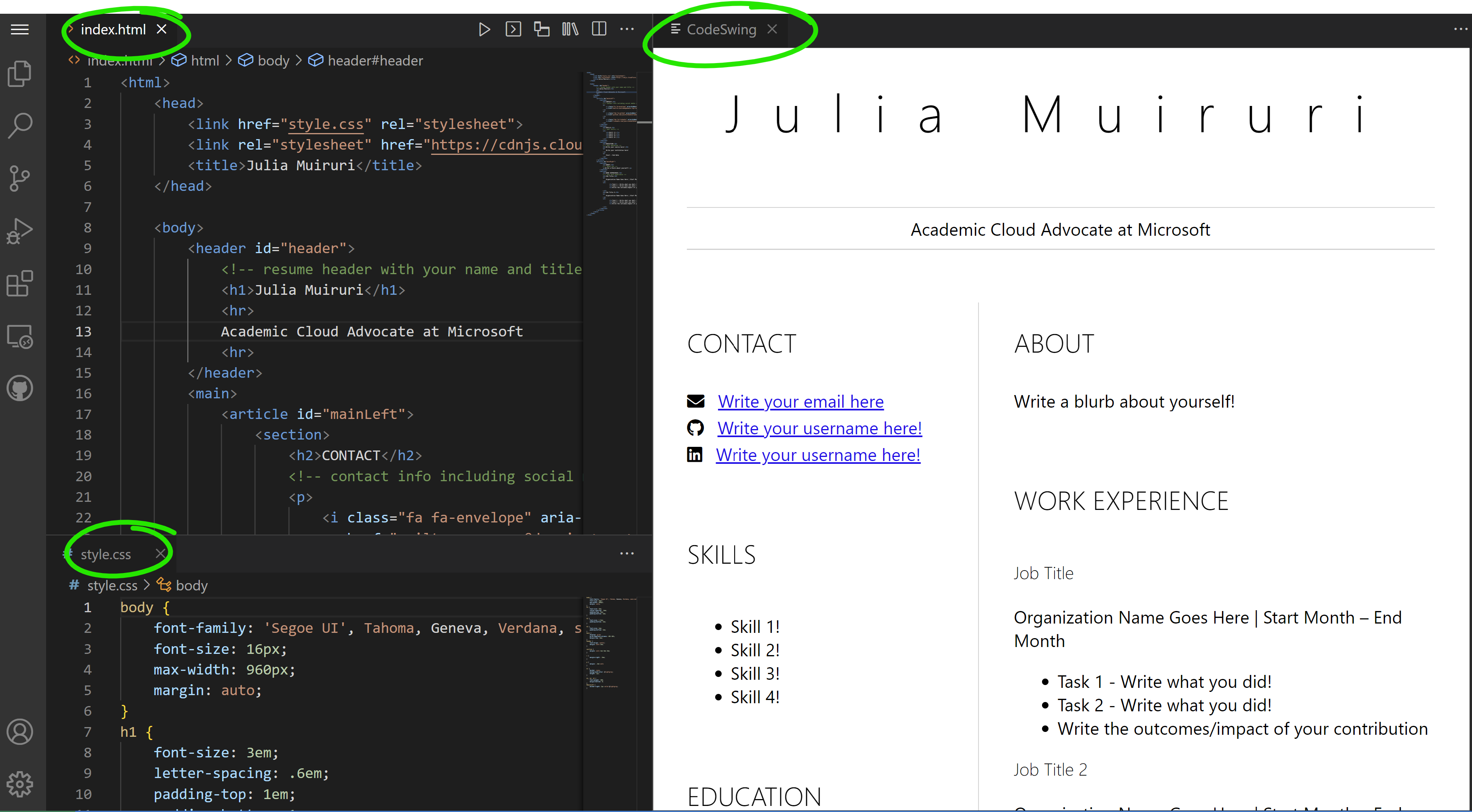 CodeSwing extension showing live preview