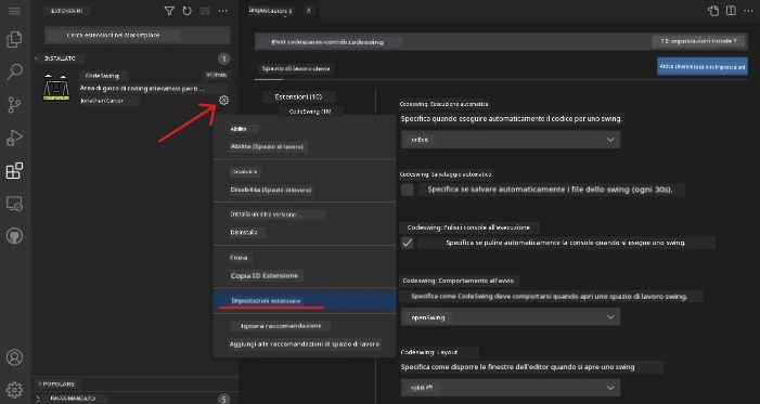 Personalizzare le impostazioni delle estensioni