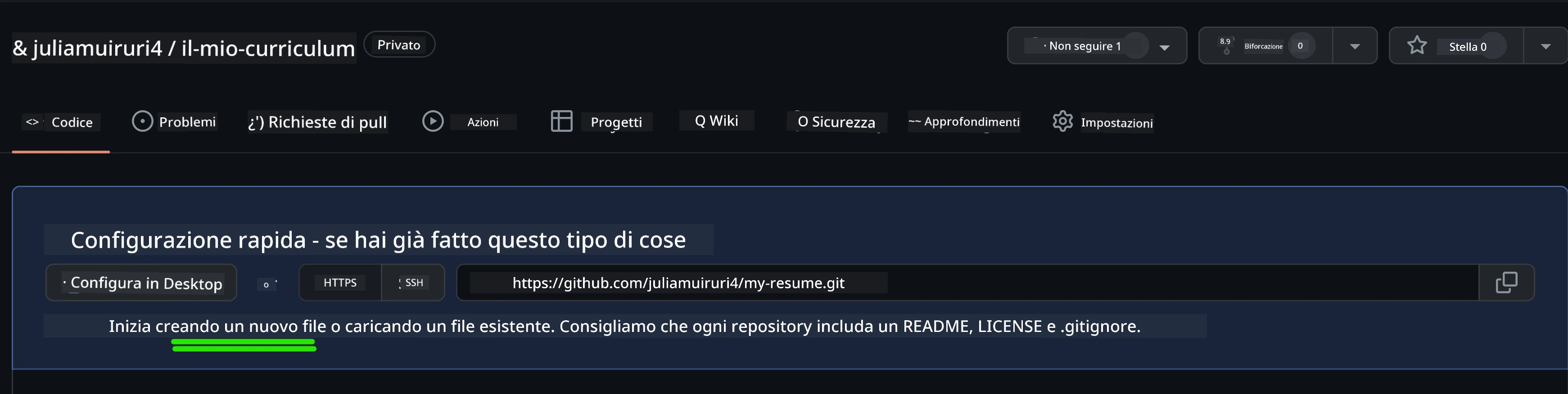 Creazione del file iniziale su GitHub