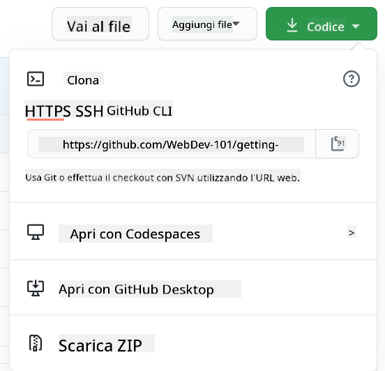 Copiare un repo localmente