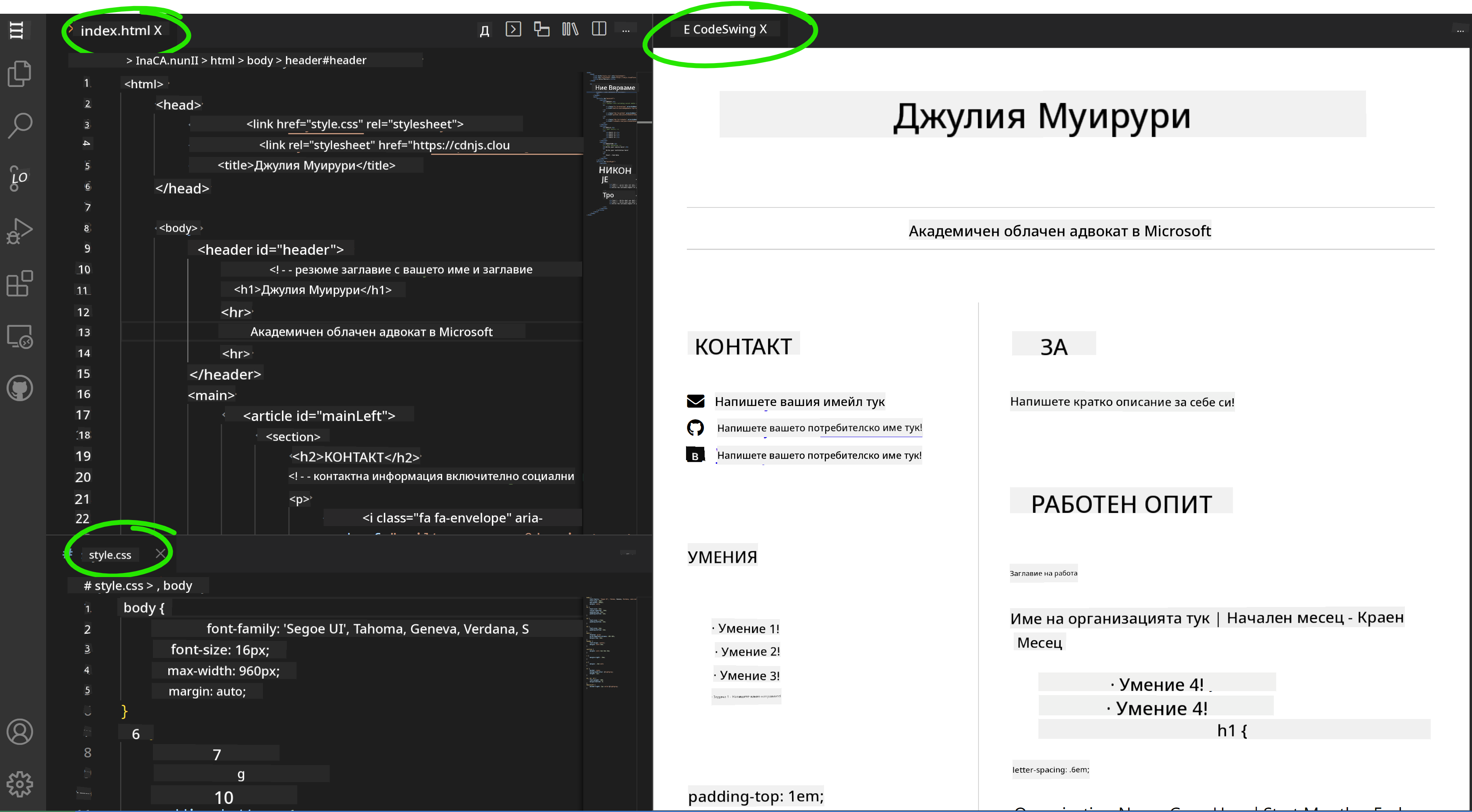 Разширението CodeSwing показва предварителен преглед на живо