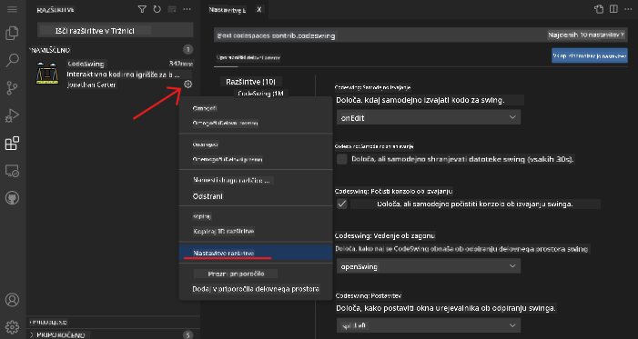 Prilagajanje nastavitev razširitve