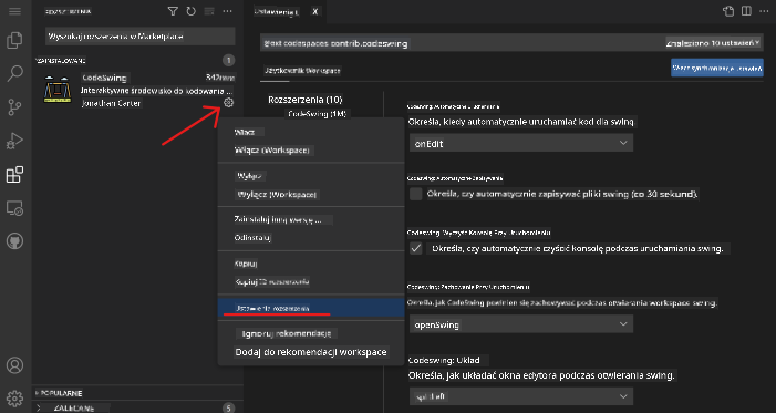 Modyfikowanie ustawień rozszerzenia