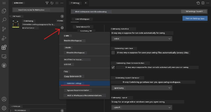 Customizing extension settings