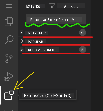 Interface do marketplace de extensões