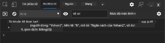 Ảnh chụp màn hình hiển thị thông báo nhật ký trong bảng điều khiển trình duyệt