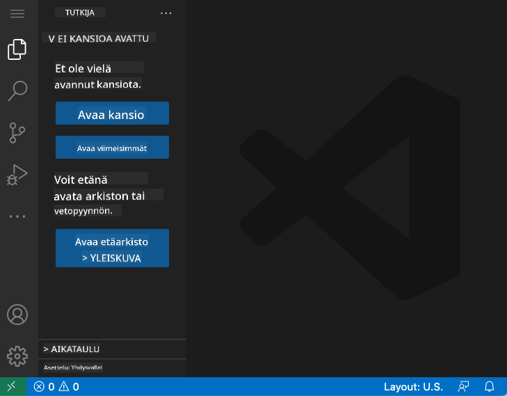 Oletusnäkymä VSCode.dev