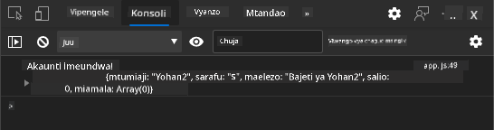 Picha ya skrini inayoonyesha ujumbe wa logi kwenye console ya kivinjari