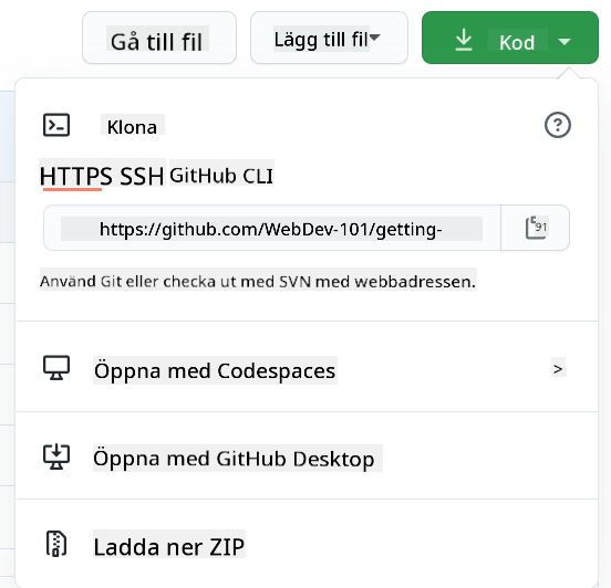 Kopiera ett repo lokalt