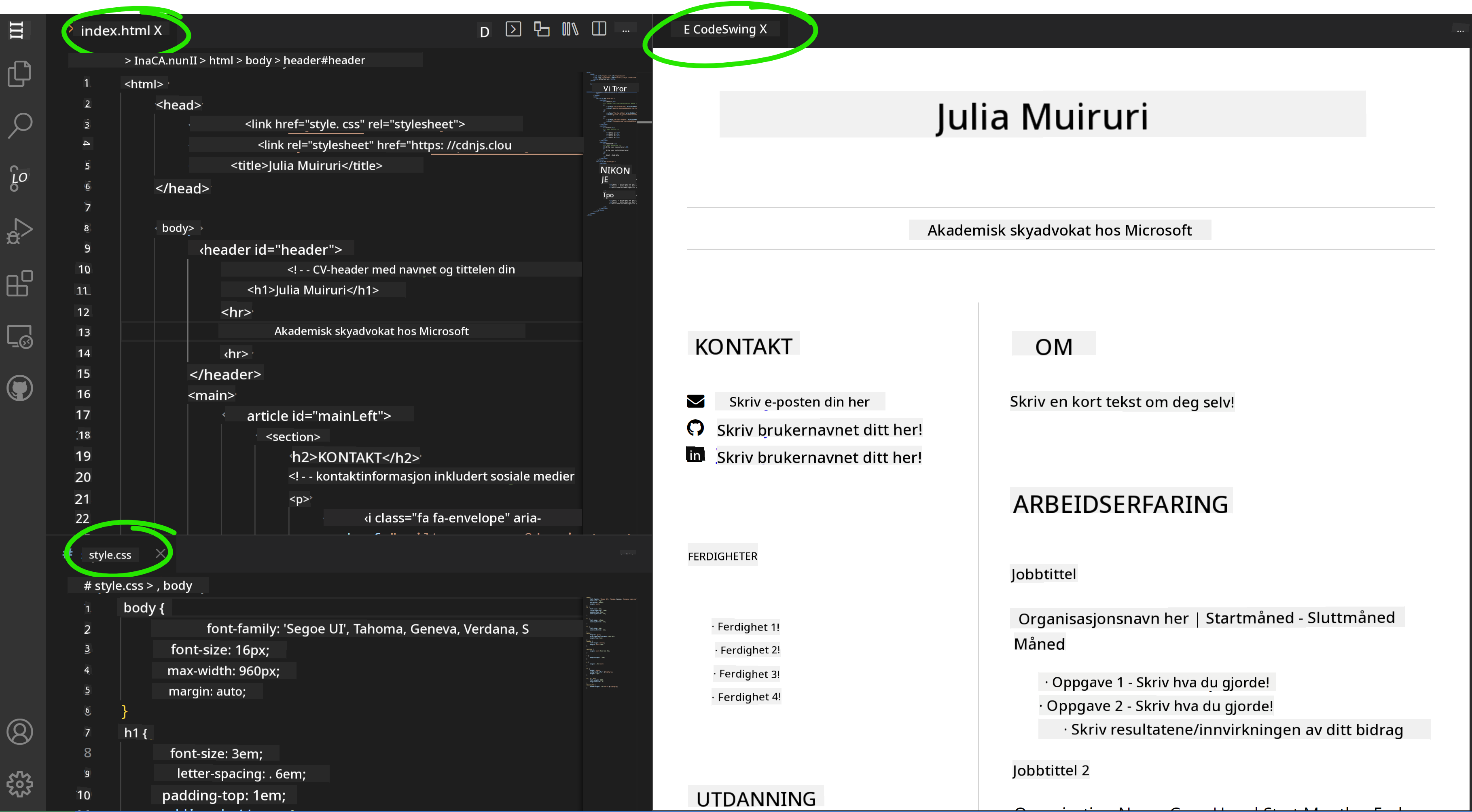 CodeSwing-utvidelse viser live forhåndsvisning