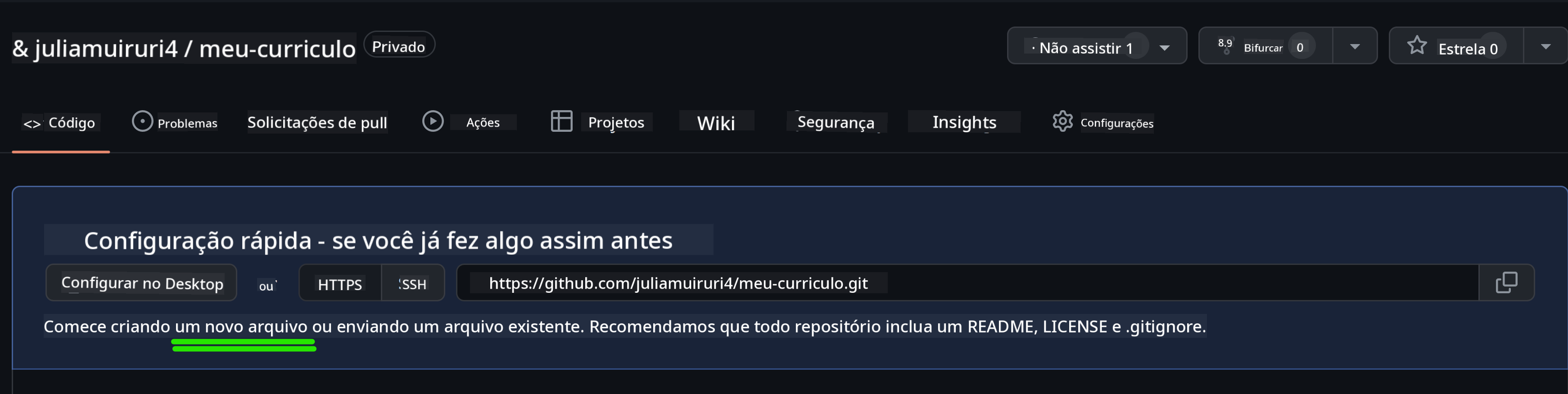 Criando arquivo inicial no GitHub