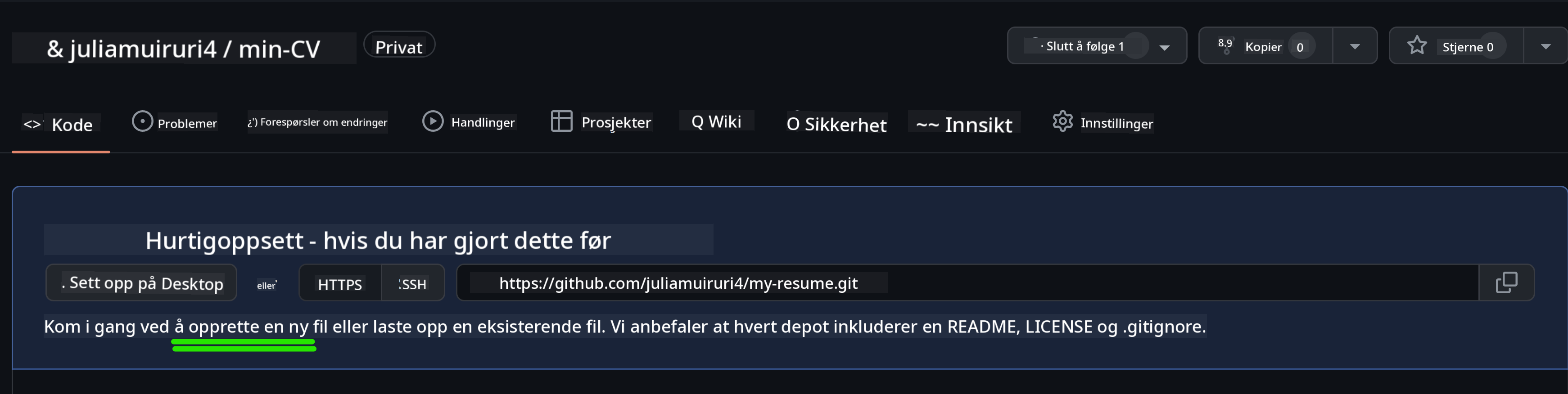 Opprette innledende fil på GitHub