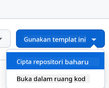 Antara muka cipta dari templat menunjukkan butang hijau "Use this template"