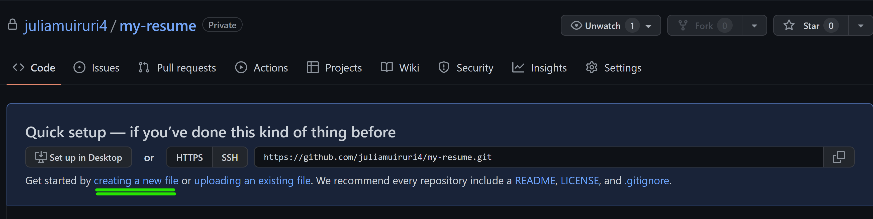 Creating initial file on GitHub