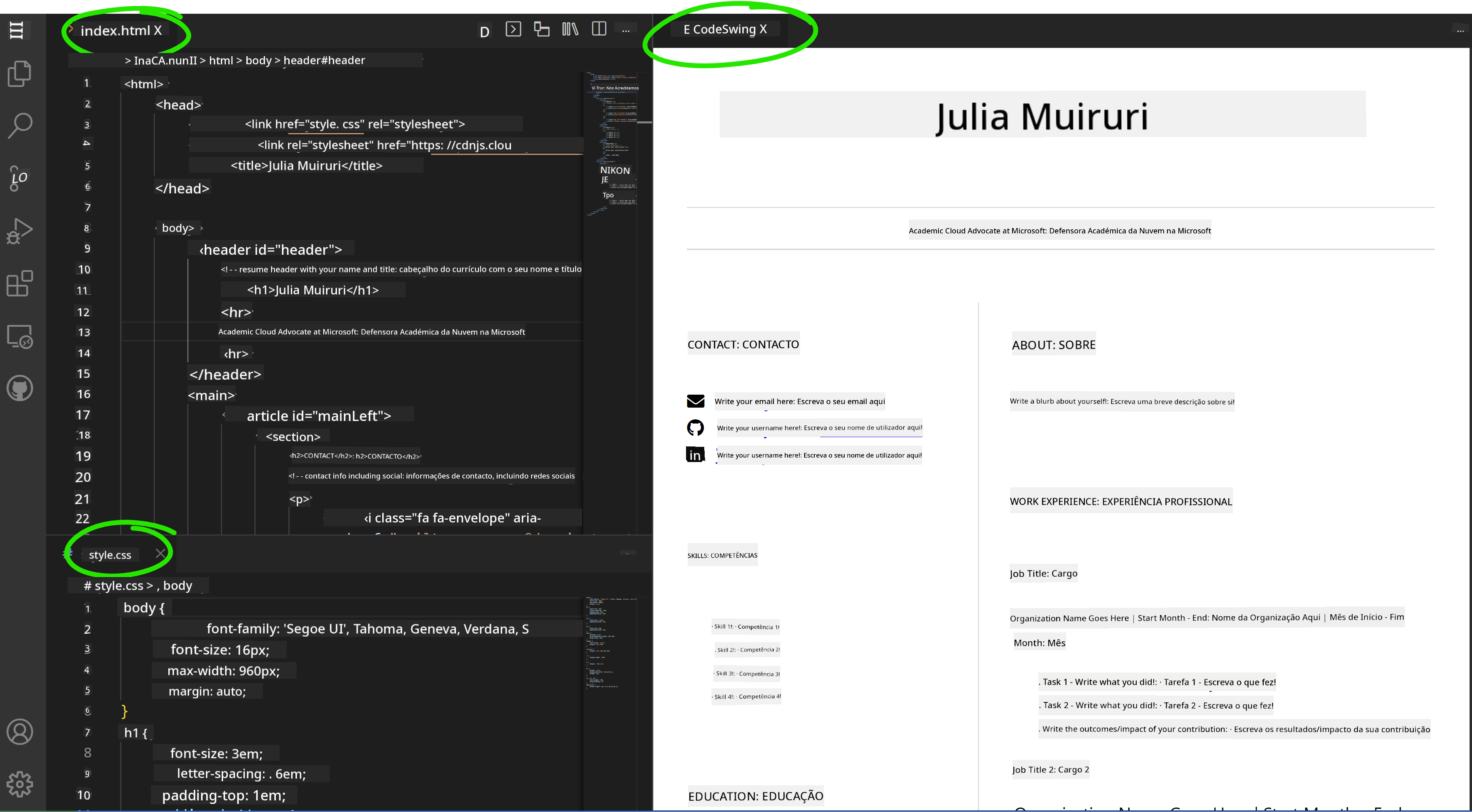 Extensão Codeswing em ação