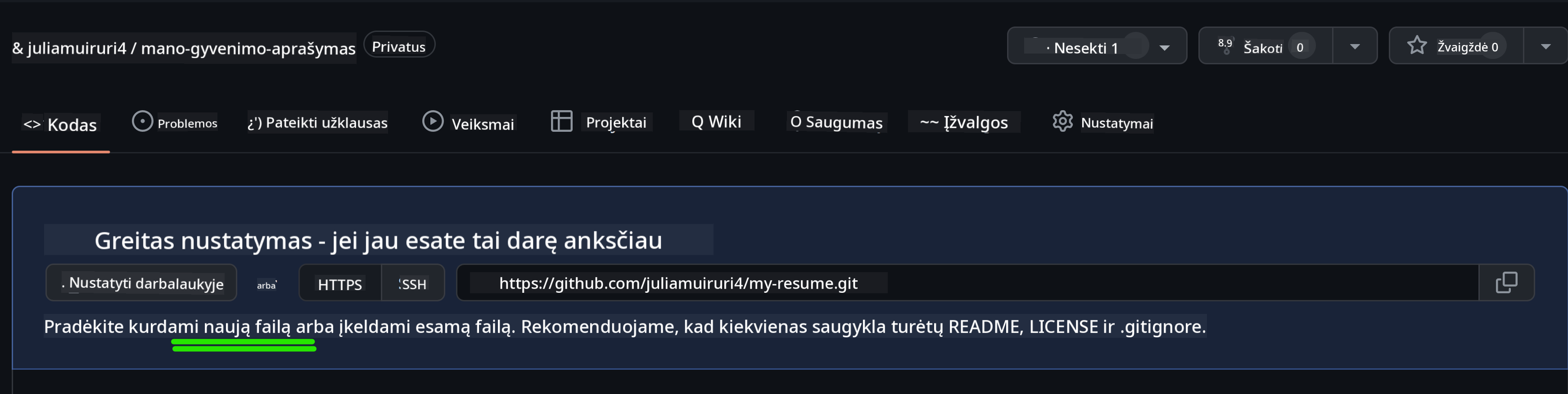 Sukurti naują failą github.com