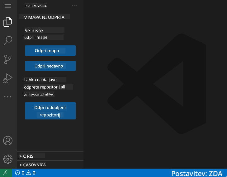 Privzeti vmesnik VSCode.dev