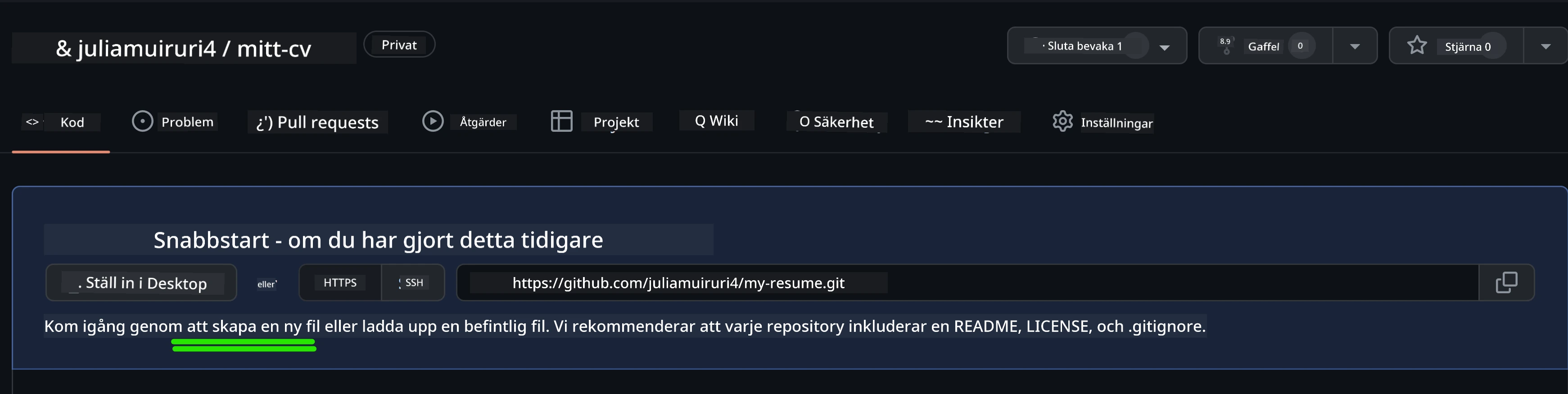 Skapa initial fil på GitHub