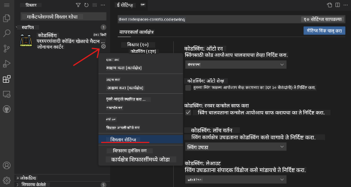 विस्तार सेटिंग्ज सानुकूलित करणे