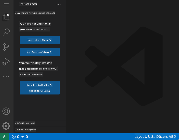 Varsayılan VSCode.dev arayüzü